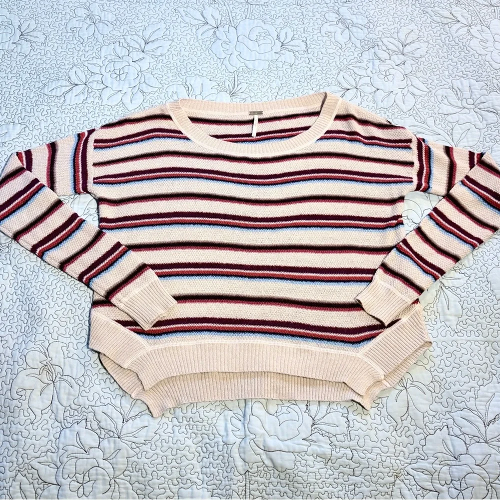 FREE PEOPLE BEACH Road Trip Alpaca Blend Boxy Cropped Split Side Sweater Sz S💛